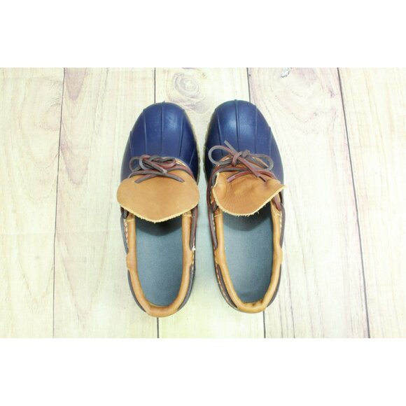 LL Bean Low Duck Boots Rubber Leather Waterproof Blue Unlined Size 6 Wide - Picture 7 of 10